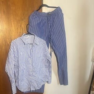 Blue and White Striped Shirt and Pants Set